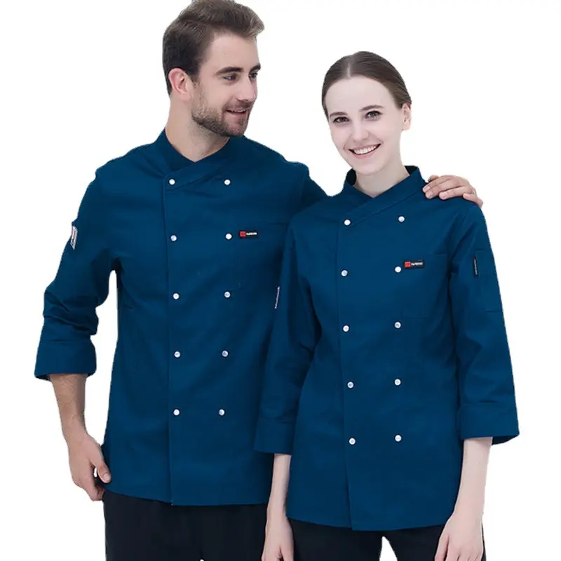 Manteau de chef personnalisé Veste de chef Hauts d'uniforme de chef de restaurant et de bar Uniforme de travail unisexe confortable Uniforme de cuisinier