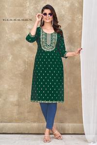 Accesorios de ropa Ropa étnica Magic Slub Kurtis con bordado elegante Trabajo Boda Kurti PARA VENTA DE EXPORTACIÓN - Product Image 5