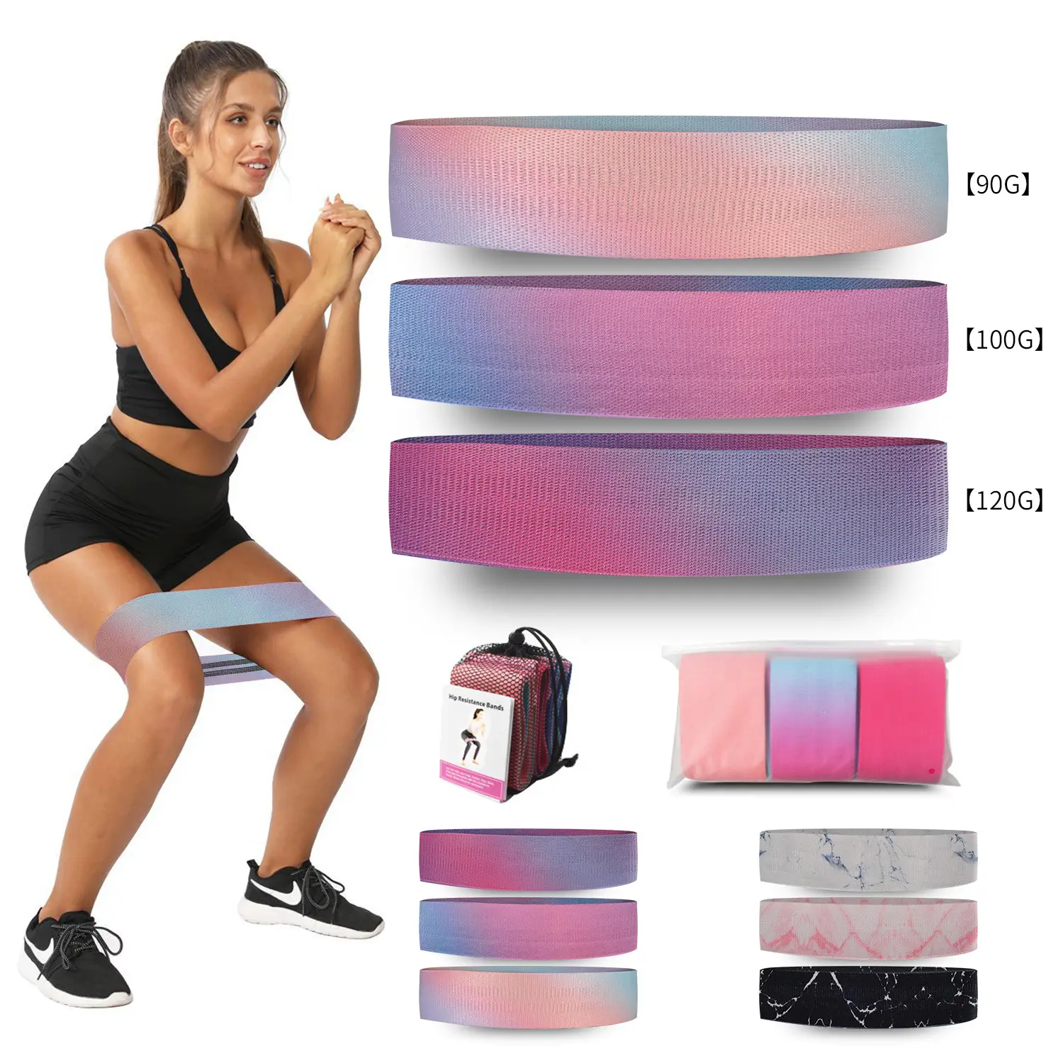 Cotton Workout Bands Set Fitness Gym Resistance Bands with Heavy Level for Yoga & Exercise Hip Circle & Loop Hip Bands