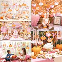 Décorations spirales suspendues en forme de citrouille rose, guirlandes de fête d'automne pour Thanksgiving, fête de naissance sur le thème de la citrouille, fête d'anniversaire