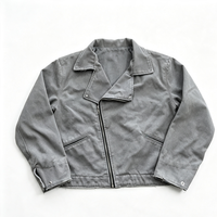 Veste en toile d'hiver pour homme, style streetwear, décontractée, en coton, coupe courte, effet délavé, style motard, avec fermeture éclair asymétrique, bords effilochés et revers, personnalisable