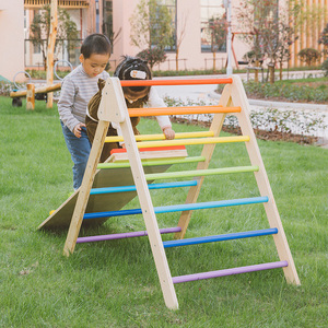 Juego de <span class=keywords><strong>triángulo</strong></span> Pickler de madera para niños al aire libre con rampa y arco, equipo de Tobogán, patio trasero para niños - Product Image 6
