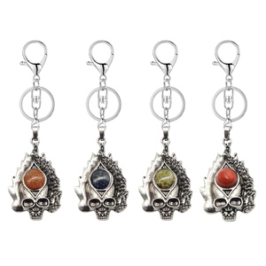 Bán Buôn Punk Phong Cách Hợp Kim Ma Đầu Móc Chìa Khóa Cho Phụ Nữ Người Đàn Ông Với UNakite Đá Quý Quyến Rũ Halloween Đảng Quà Tặng - Product Image 1