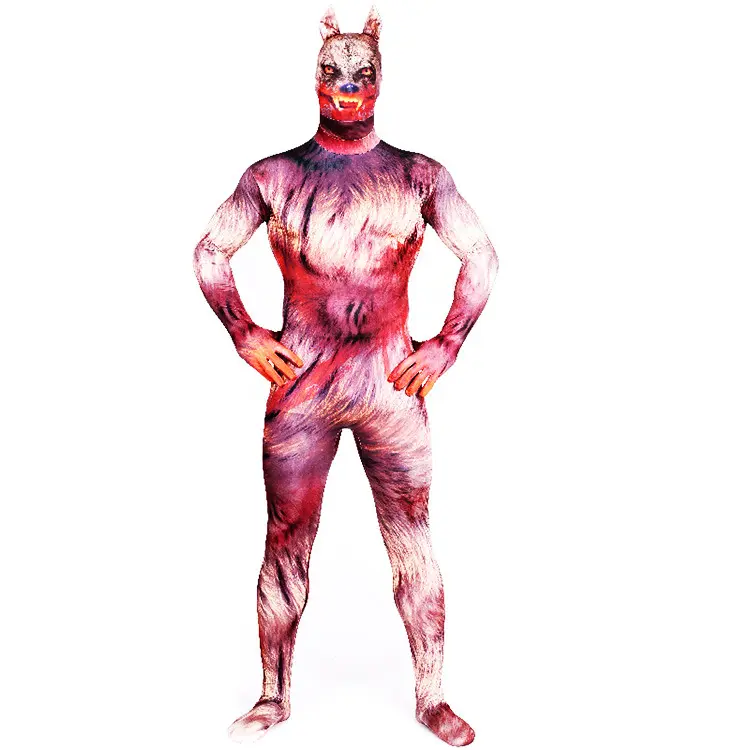 Disfraz de LICRA de hombre lobo para Halloween, ropa de dibujos animados, traje zentai de sublimación