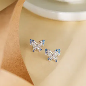 Grace Jewelry Beautiful Butterfly Shape Blue Gemstone Nano Crystal Sterling 925 Silver Classic Trendy Cute Earrings