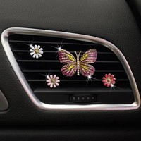 Y-1117 Diffuseur de parfum pour voiture, papillon en strass, clip décoratif pour grille d'aération, aromathérapie