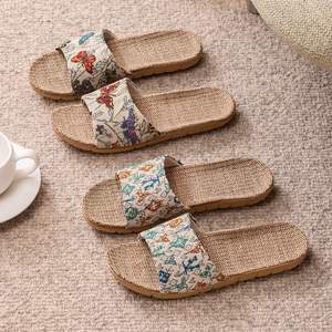 Pantuflas de Lino para Hombre y Mujer, Punta Abierta, Antideslizantes, Transpirables, para Uso en Interiores, Verano, Talla Adulto, Grosor Normal, Diseño Floral Moderno - Product Image 3