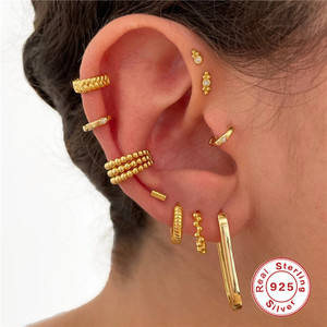 CANNER Nuevos Pendientes de Aro Retro de Plata de Ley S925 al por Mayor, Pendientes de Bola de Plata de Ley S925 de Moda - Product Image 2
