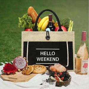 Custom High Quality Custom Logo Printed <b>Foldable</b> Jute Grocery Tote <b>Bag</b> Eco-Friendly Recyclable Linen Jute Shopping <b>Bag</b> - Product Image 2