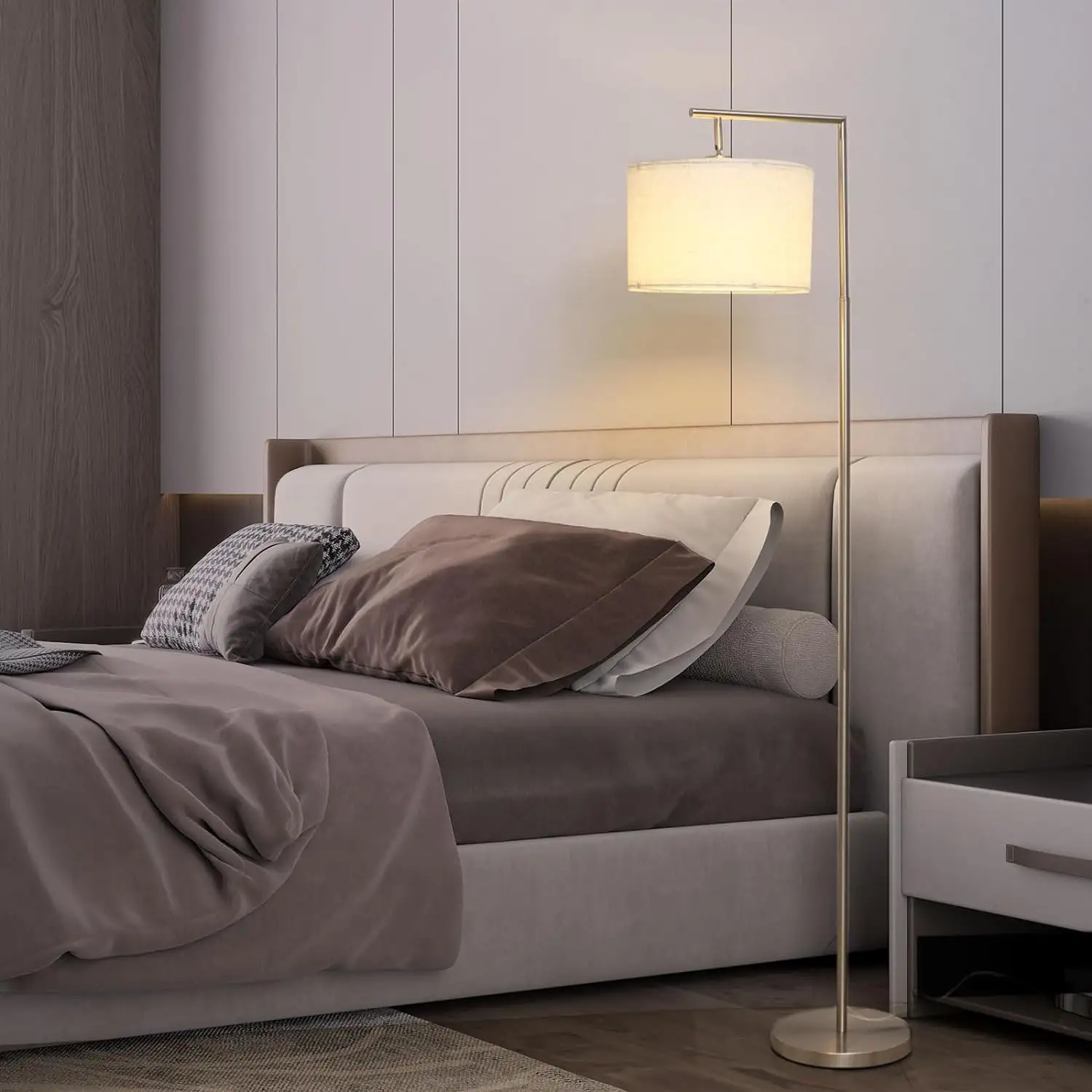 Moderna lampada da terra a testa regolabile 3 colore temperatura in metallo lampada da terra con paralume in tessuto per la casa