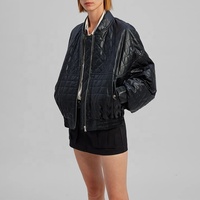 OEVE Veste en similicuir pour femmes, streetwear, manteaux oversize pour femmes avec poches zippées sur le devant, blouson aviateur