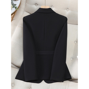 Black Fitted Waist Slim Blazer For Women With Belt Professional Wear Commute Style - Product Image 4