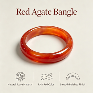 Brazalete de Ágata Roja Cornalina Natural, Brazalete Redondo con Patrón de Bandas Rojas Sangrientas para Mujer, Joyería en Oferta, Regalo - Product Image 3
