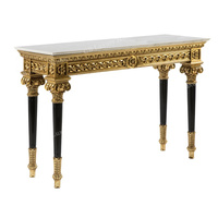 Table console en bois massif de style classique européen avec sculpture dorée et marbre de luxe de haute qualité pour salon