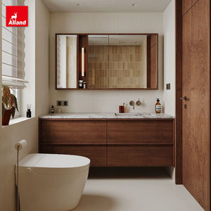 Тумба для ванной Alland Clean Lines в скандинавском винтажном стиле, подвесная, без ручек, из белого дуба, с раковиной - Product Image 6