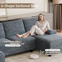 Ensemble de canapé sectionnel rectangulaire moderne 4 places avec double chaise longue, structure en bois massif, mousse à mémoire de forme, revêtement en lin gris foncé