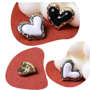 Custom Heart Gold Silver Color Alloy Sewing Shank Button Garment Accessories For Clothes Metal Sew On Button For Clothing