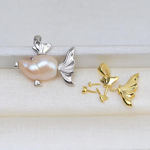 Collier en argent 925 fait main avec pendentif baroque en forme de queue de poisson et perle de 8 mm, avec support vide en acier, accessoire pour femmes, bricolage 1736 - Product Image 1