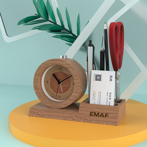 Đồng Hồ Thạch Anh Để Bút Bằng Gỗ Thật EMAF, Đồ Đựng Bút, Quà Tặng Doanh Nhân, Im Lặng, Dùng Cho Văn Phòng Sinh Viên - Product Image 1