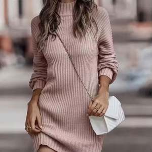 Popolare in Stock autunno inverno Casual da donna a collo alto a manica lunga abito in <span class=keywords><strong>maglia</strong></span> a tinta unita abiti Mini maglione aderenti - Product Image 4