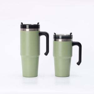 Mug de voyage isotherme en acier inoxydable 20oz 30oz avec poignée, couvercle, paille et base antidérapante, pour boissons chaudes et froides - Product Image 5