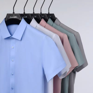 Camisas de Hombre Manga Corta Estilo Ejecutivo Cuello de Color Sólido Corte Recto Anti-contracción Camisas Masculinas - Product Image 2