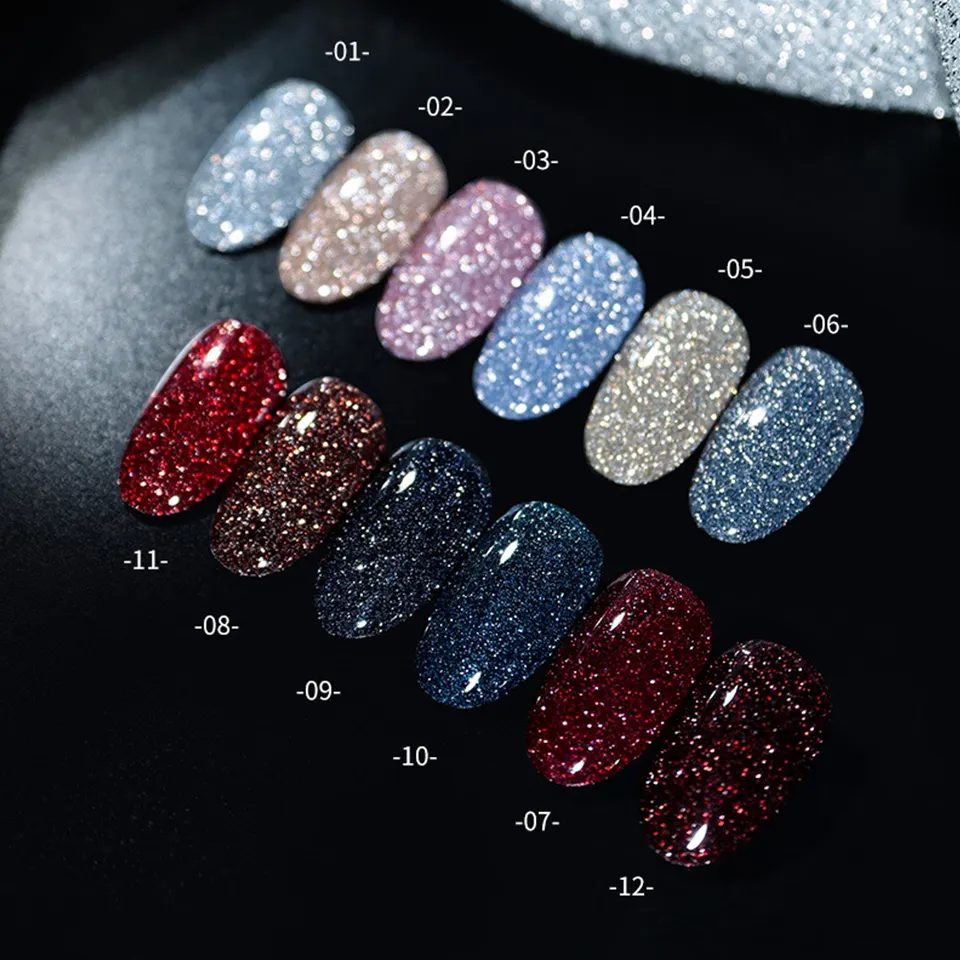 Sparkly Shiny Varnish Gel Nail Art UV LED Curing Reflective Glitter Gel Nail Polish Disco Flash Diamond Gel Polish