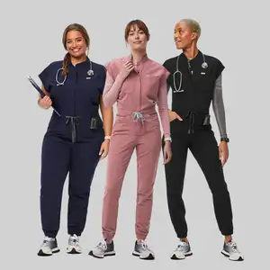 Custom Scrubs With Logo Sleeveless Jumpsuit Medical Scrub Uniform Multi-Pocket Jogger Bottoms Scrubs Uniforms Sets With Logo