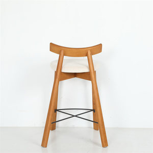Luxury-Inspired Modern Nordic Fabric &amp; Wooden <strong>High</strong> <strong>Back</strong> Bar <strong>Stool</strong> for Home Bar Hotel Open Kitchen - Product Image 5