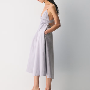 OEM ODM Women Spaghetti Strap Midi <b>Dress</b> Deep V Neck <b>Elastic</b> Waist A-line Lavender Summer <b>Dress</b> Custom Logo - Product Image 3