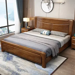 ダブルクイーンサイズ収納ベッドデザイン木製ベッドモダンな家庭用ベッドルーム家具クラシック卸売無垢材