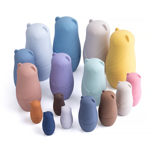Baby Toy Set OEM New Panda Bear Animal Shape Bing Dwenss Bpa Free Silicone Baby Toy Stacking Teether Building Block Nesting Doll Set
