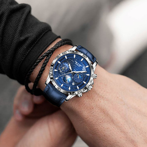 Montre mécanique automatique pour homme PINDU, style business décontracté, ciel étoilé, chronographe multifonctionnel, fenêtre de date, bracelet en cuir - Product Image 5
