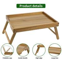 Table de lit multifonctionnelle en bois d'acacia écologique, design européen, plateau de petit-déjeuner avec pieds pliables pour ordinateur portable, facile à nettoyer