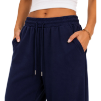 Pantalon de jogging en coton pour femme, coupe large et ample, style yoga, avec cordon de serrage, taille élastique et poches, idéal pour l'entraînement, vente en gros