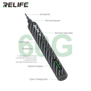 Juego de <span class=keywords><strong>Destornillador</strong></span> Eléctrico de Torque RELIFE E1 de Fibra de Carbono con 12 Puntas y Luces LED sin Sombra <span class=keywords><strong>para</strong></span> Desmontaje y Reparación de Tornillos de Teléfonos Móviles - Product Image 6