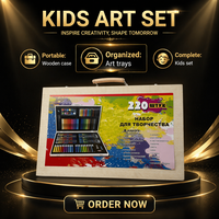 Ensemble d'art pour enfants de 220 pièces, boîte en bois, crayons, pastels à l'huile, crayons de couleur, marqueurs, kit de dessin, cadeau
