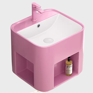 Lavabo mural autoportant noir mat avec étagère intégrée pour articles de toilette et shampoing – tout-en-un - Product Image 1