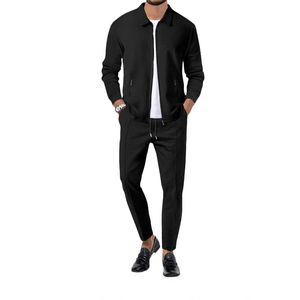 ISapromo cadeaux printemps et automne hommes mode décontracté gaufré <span class=keywords><strong>Ger</strong></span> poche zippée veste à manches longues et pantalon costume - Product Image 1