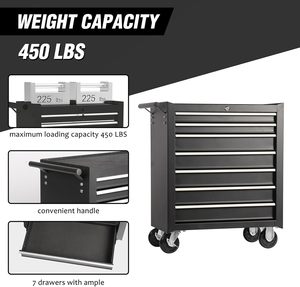 7引き出し黒ローリングツールチェストキャビネットキーロック大容量金属製ツールボックスホイールロール収納オーガナイザーガレージ用 - Product Image 5