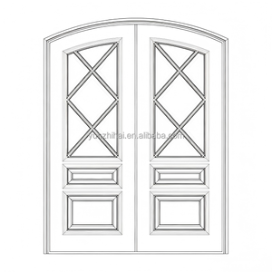 Porta d'Ingresso Doppia Arcuata Premium in Legno di Noce e Vetro Classico con Design a Barre in Legno per Esterni di Villa - Product Image 3