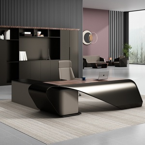 Modern Executive Office <b>Desk</b> L Shaped <b>Extendable</b> Modular Luxury Boss CEO <b>Desk</b> with Wooden Panel Design - Product Image 2