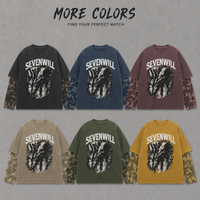 T-shirt Homme Coupe Boxy Personnalisée en Coton Épais Délavé à l'Acide, Imprimé Camouflage Graphique, Double Couche, Style Oversize et Tendance