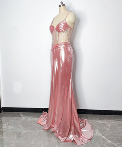 Nueva moda <span class=keywords><strong>verde</strong></span> <span class=keywords><strong>azulado</strong></span> sin mangas Blush Spaghetti Straps sirena metálico <span class=keywords><strong>largo</strong></span> corsé <span class=keywords><strong>vestido</strong></span> de fiesta con abertura - Product Image 2