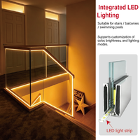 Accessoires de garde-corps de balcon en verre à canal en U avec éclairage LED, Système de garde-corps en verre sans cadre noir moderne personnalisé pour escalier et terrasse