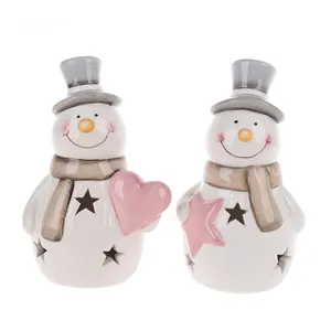 Holiday Christmas Tabletop Decoration Suppliers LED Light Up Ceramic Snowman Figurine