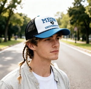 Gorra Trucker Personalizada, Gorra Trucker de Malla Transpirable con Bordado, Gorra de Béisbol Ajustable de Dos Tonos Azul-Blanco para Actividades al Aire Libre - Product Image 6