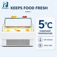 BINGHE Offene Sandwich-Vitrine Luftgekühlte Feinkosttheke Helle LED-Beleuchtung Gebogene Glasfront Digitale Steuerung 5°C Konstanttemperatur