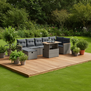 Ensemble de canapés de jardin en bois d'acacia, rotin PE gris, mobilier d'extérieur durable au design contemporain - Product Image 2