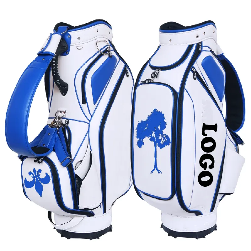 Promotional White soft PU waterproof golf cart carry bags custom made 9.5 inch 14 top ways golf staff pro bag